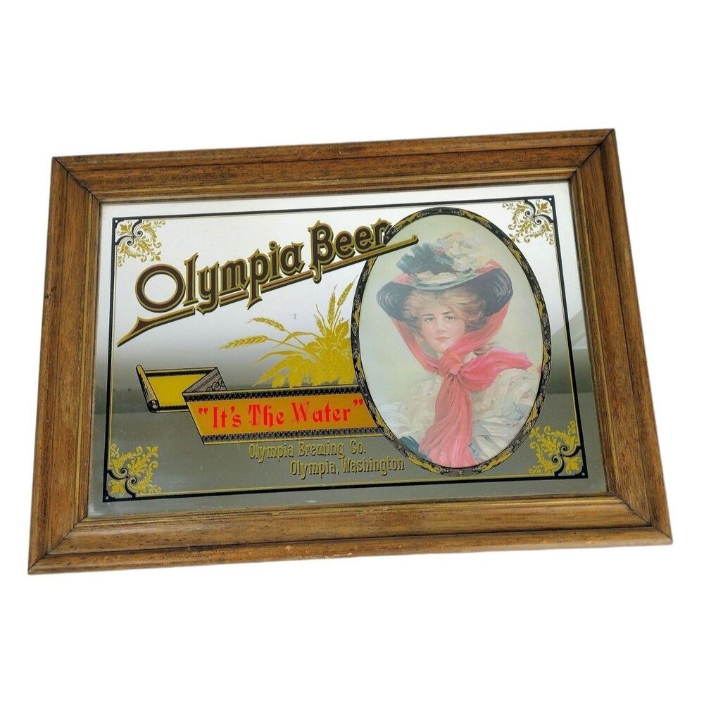 Vintage 60s "It's The Water" Olympia Beer Pale Ale Girl Pub Brewery Mirror